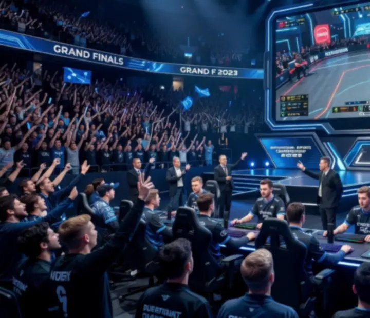 Scena dużego turnieju esportowego z publicznością i oświetloną areną